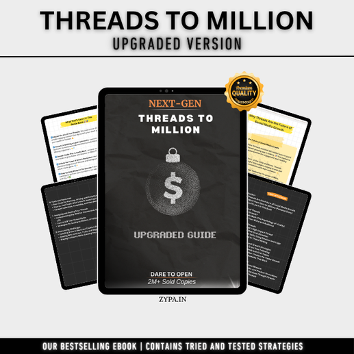 Threads to Million Upgraded Version eBook promotional graphic with tablet mockup and preview pages