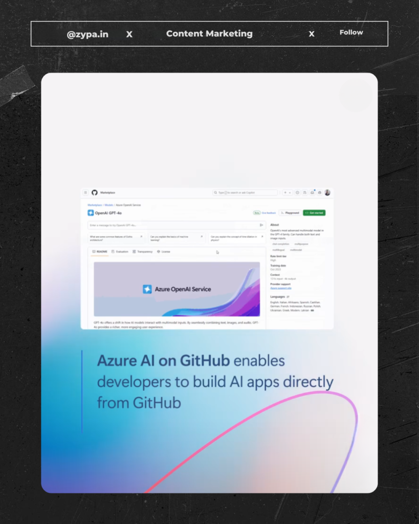 Azure AI on GitHub – Build AI apps directly from GitHub using Azure OpenAI Service.