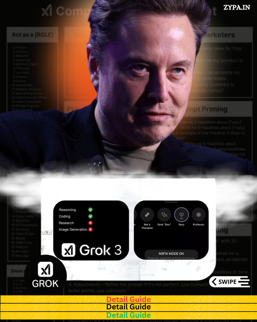 Grok 3 Sexy Mode activated with NSFW settings, featuring advanced AI options for an enhanced experience.