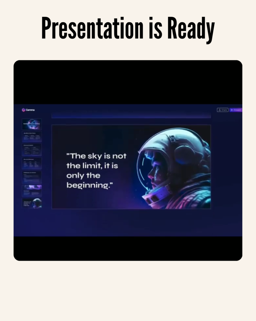 A completed AI-generated presentation in Gamma AI – how to use Gamma AI for stunning slide decks.