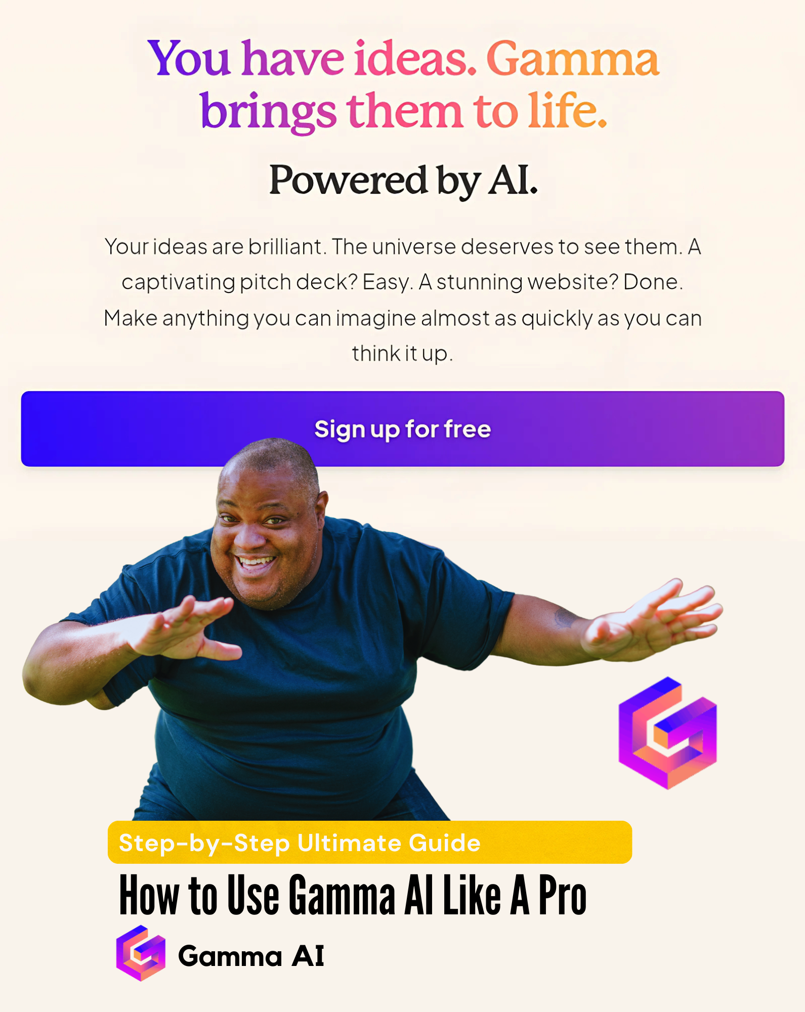Gamma AI homepage with a call to action – how to use Gamma AI to bring your ideas to life.