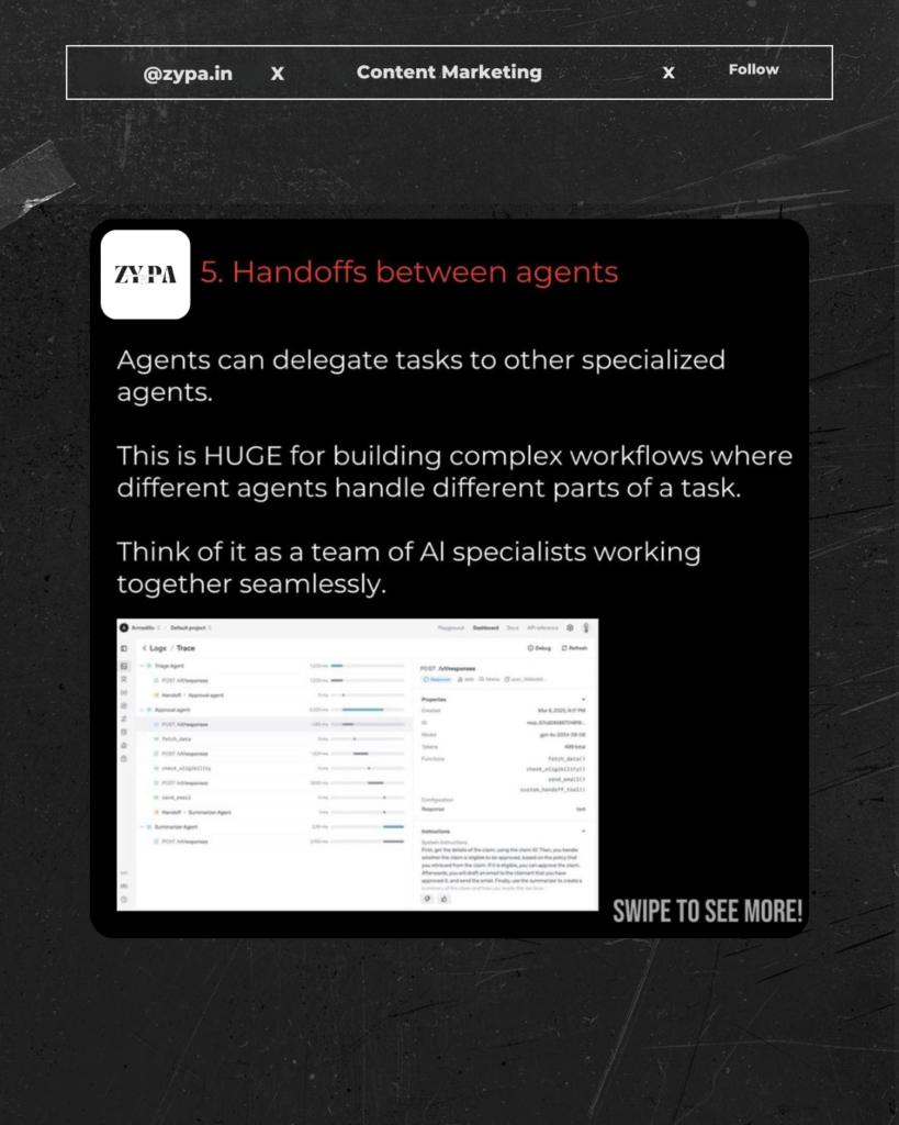 OpenAI’s Building Agents showcasing AI-powered task delegation between specialized agents for seamless workflow automation.