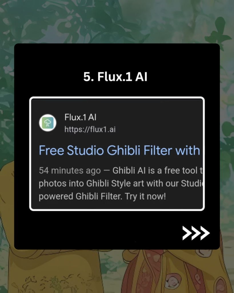 Studio Ghibli image converter featured in a Flux.1 AI post, showcasing a free Ghibli filter for transforming photos into Studio Ghibli-style art.