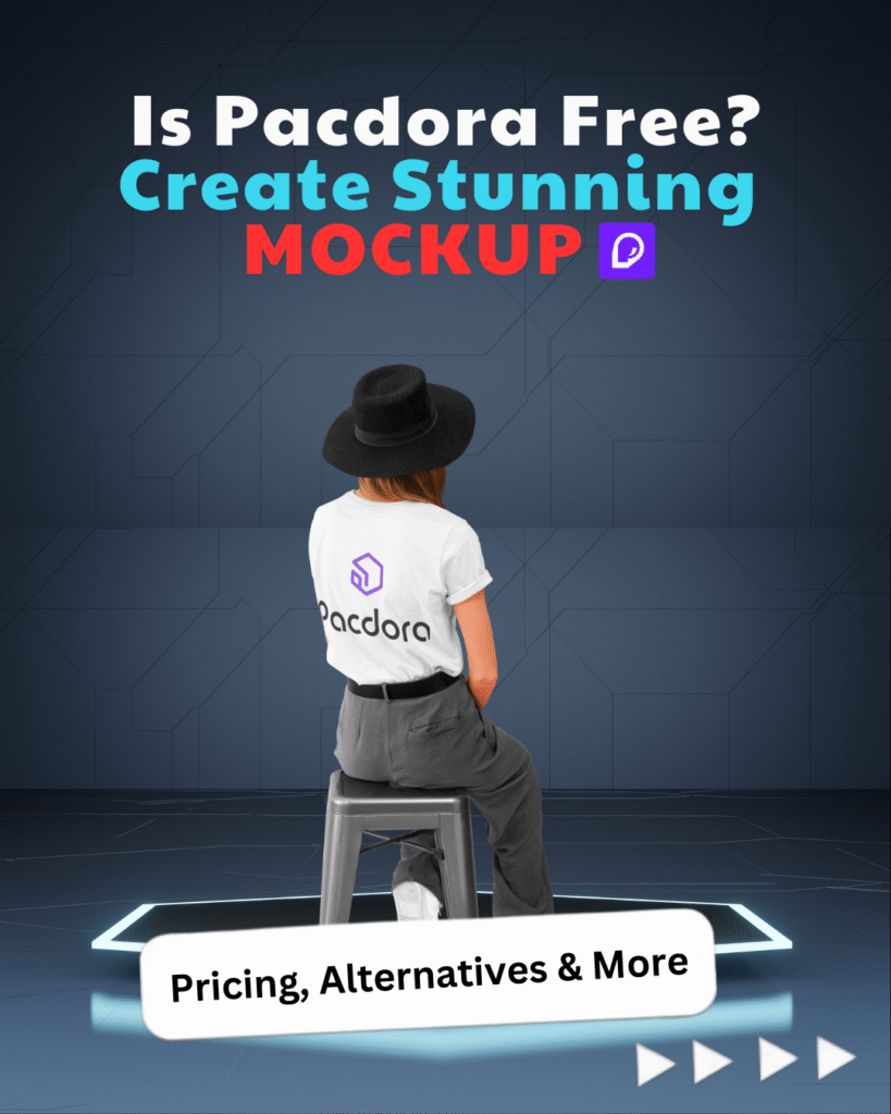 Woman wearing a Pacdora t-shirt sitting on a stool with text asking, "Is Pacdora Free?" — focused on the query is Pacdora free?