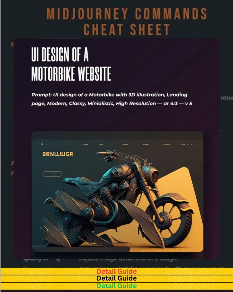 UI design of a motorbike website generated using MidJourney NSFW commands with 3D illustration