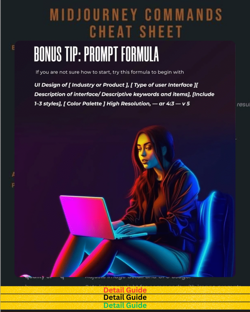 MidJourney NSFW prompt formula with neon-lit woman using laptop