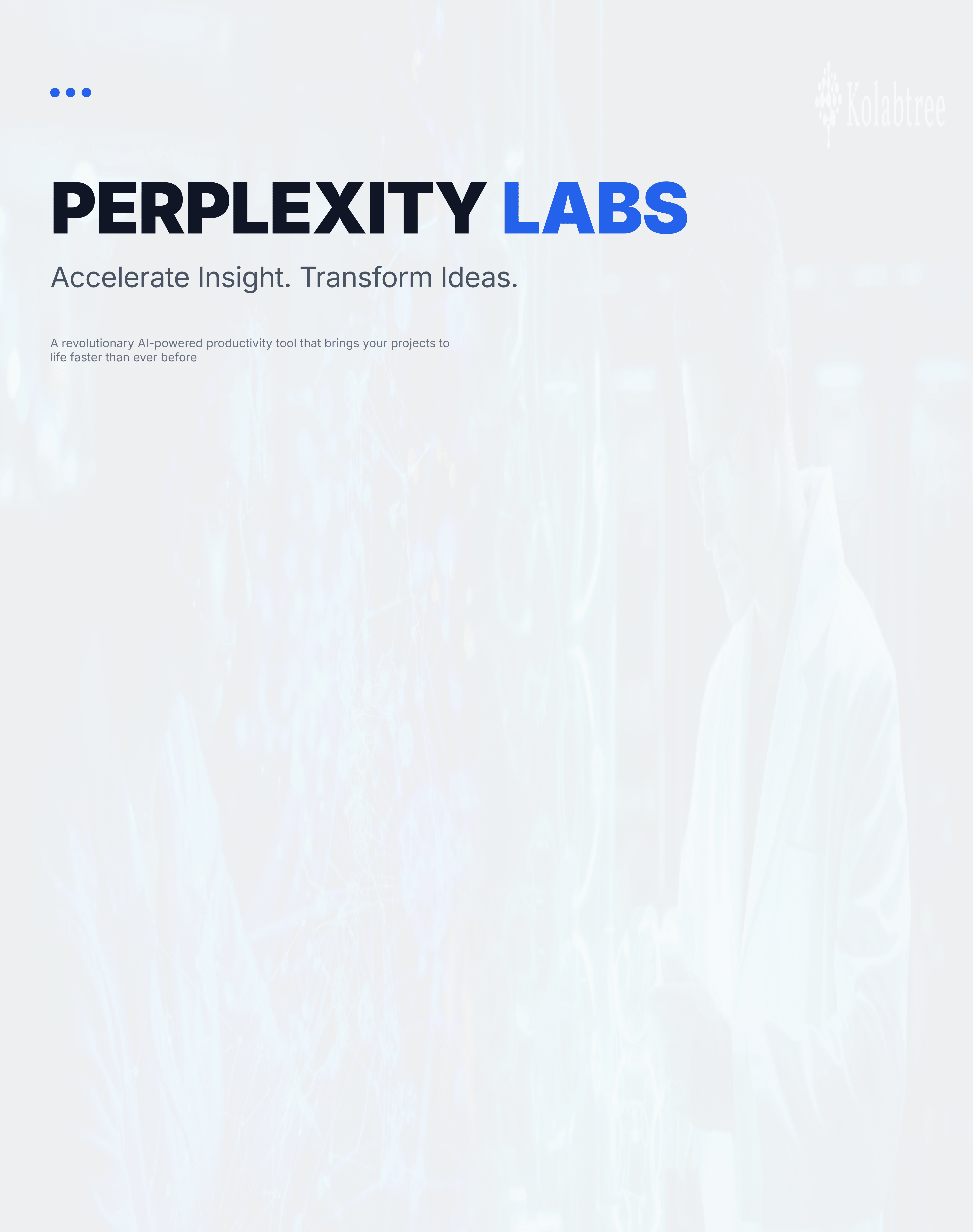 Perplexity Labs promotional slide on Zypa, featuring text "Accelerate Insight. Transform Ideas." with a blurred background.