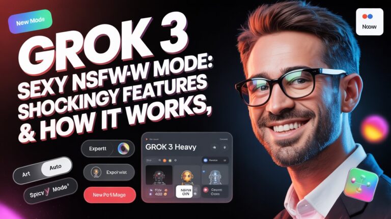 Smiling man in glasses showcasing Grok 3 Sexy NSFW Mode features with Zypa icons like Art Auto and Expert on a vibrant interface.