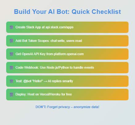 Zypa AI Slack bot quick checklist for setup, from Slack app creation to OpenAI integration and secure deployment.