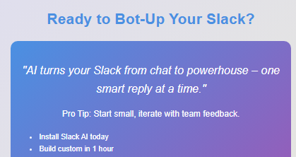 Zypa AI Slack bot CTA banner motivating teams to build custom AI in one hour, turning chats into powerhouses.