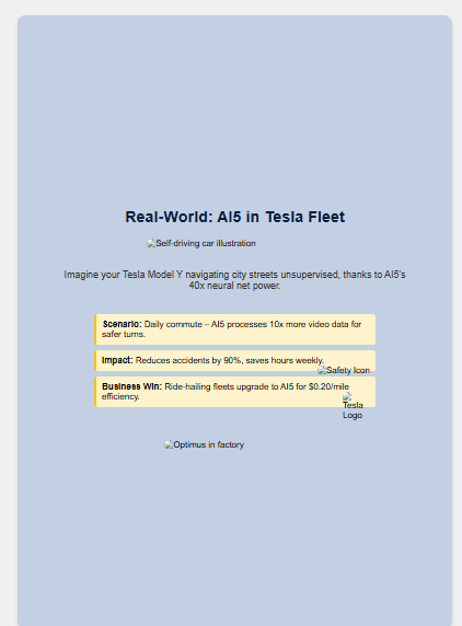 Zypa's Tesla AI5 to AI8 roadmap in action: AI5 enables unsupervised city driving in Tesla fleets, boosting data processing and safety.