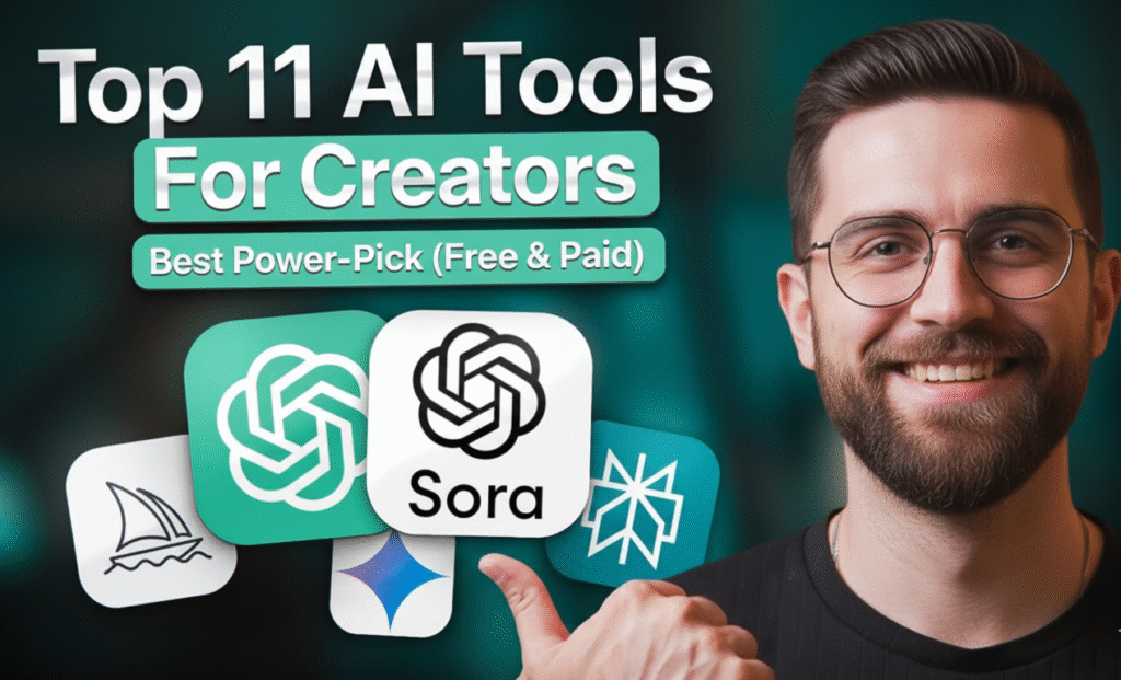 Engaging thumbnail of Zypa and other AI tools for creators, with a smiling host pointing to tool icons against a vibrant teal backdrop.